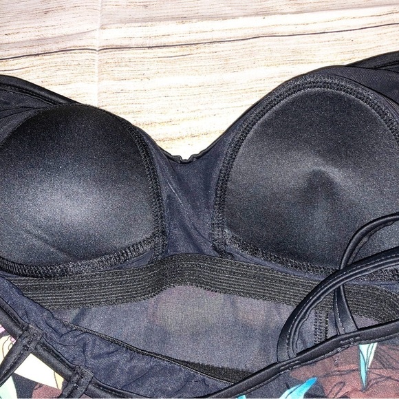 Miraclesuit Black and Purple/Pink Orchid Floral Double Strap Tankini Top Size 8 - Picture 7 of 10